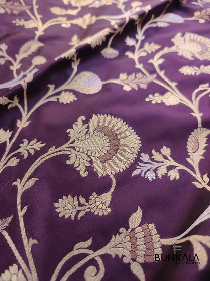 Dark Purple Floral Jaal Sona Rupa Weaved Banarasi Silk Saree