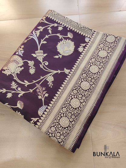 Dark Purple Floral Jaal Sona Rupa Weaved Banarasi Silk Saree