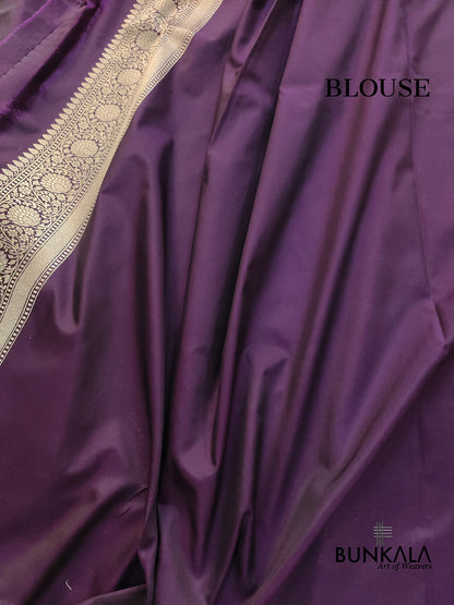 Dark Purple Floral Jaal Sona Rupa Weaved Banarasi Silk Saree