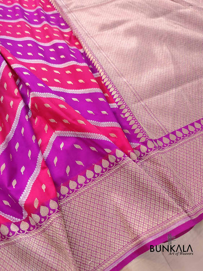 Pink Two Shade Zig Zag Buti Design Weaved Banarasi Silk Saree