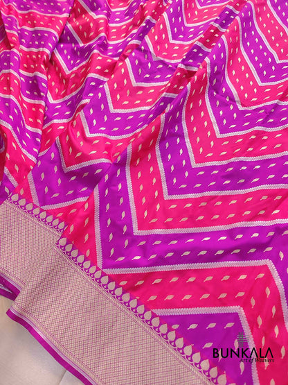 Pink Two Shade Zig Zag Buti Design Weaved Banarasi Silk Saree
