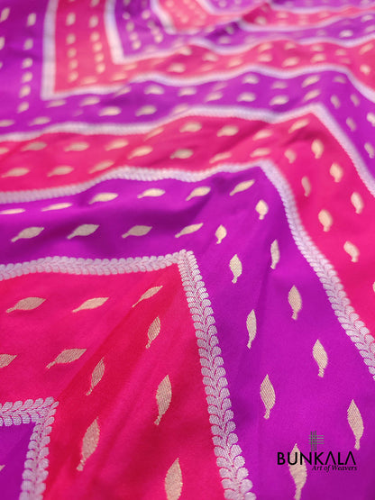 Pink Two Shade Zig Zag Buti Design Weaved Banarasi Silk Saree