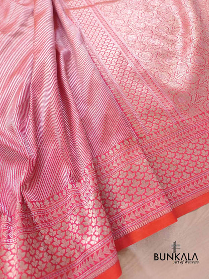 Pink Stripe Pattern Weaved Banarasi Silk Saree
