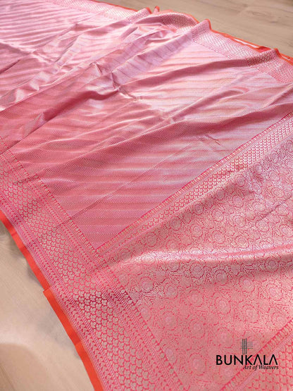 Pink Stripe Pattern Weaved Banarasi Silk Saree