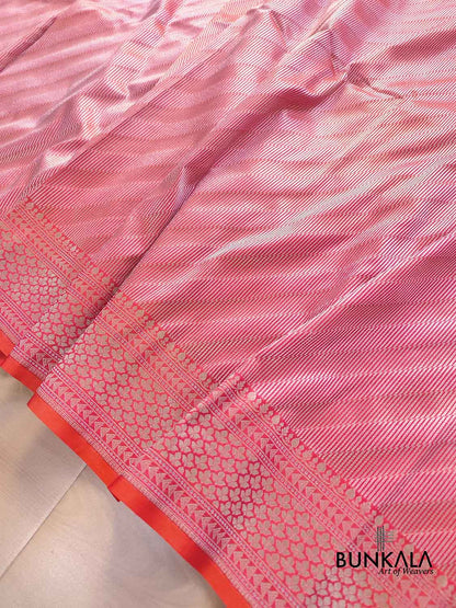 Pink Stripe Pattern Weaved Banarasi Silk Saree