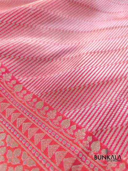 Pink Stripe Pattern Weaved Banarasi Silk Saree
