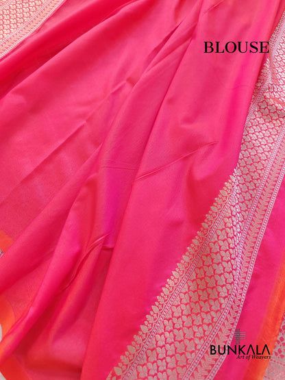 Pink Stripe Pattern Weaved Banarasi Silk Saree