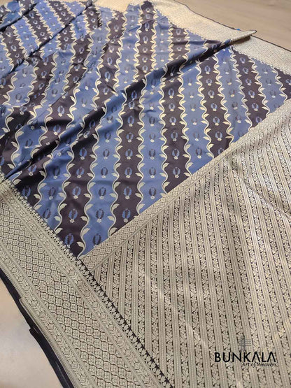 Rangkat Black and Grey Buti Weaved Banarasi Silk Saree