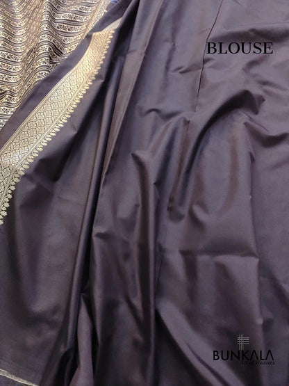 Rangkat Black and Grey Buti Weaved Banarasi Silk Saree