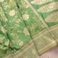 Lime Light Green Floral Jangla Weaved Banarasi Silk Saree
