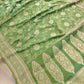 Lime Light Green Floral Jangla Weaved Banarasi Silk Saree