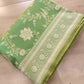 Lime Light Green Floral Jangla Weaved Banarasi Silk Saree