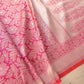 Coral Pink Big Flower Design Weaved Banarasi Silk Saree