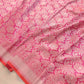 Coral Pink Big Flower Design Weaved Banarasi Silk Saree