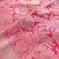 Coral Pink Big Flower Design Weaved Banarasi Silk Saree