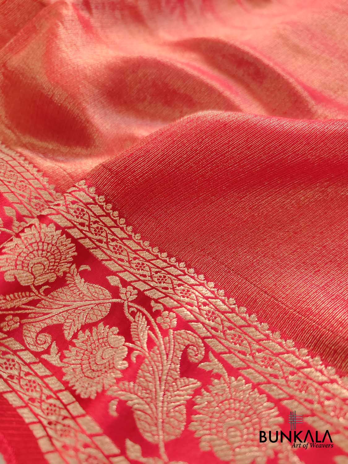 Red Intricate Border Plain Banarasi Tissue Mashru Silk Saree