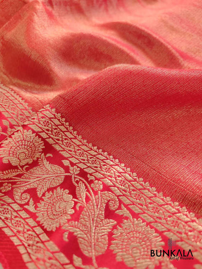 Red Intricate Border Plain Banarasi Tissue Mashru Silk Saree