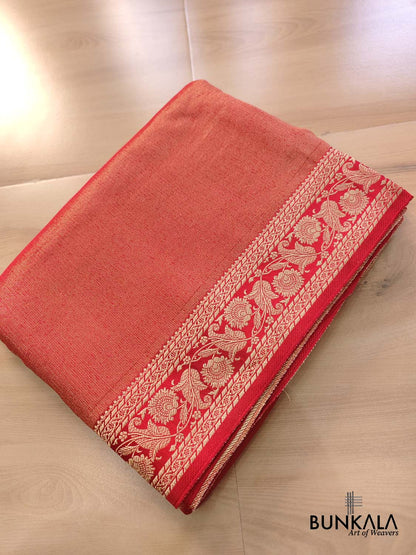 Red Intricate Border Plain Banarasi Tissue Mashru Silk Saree