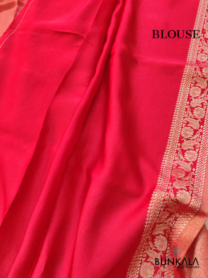 Red Intricate Border Plain Banarasi Tissue Mashru Silk Saree