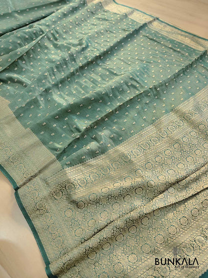 Aqua Green Small Buti Banarasi Tissue Mashru Silk Saree