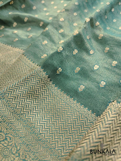 Aqua Green Small Buti Banarasi Tissue Mashru Silk Saree