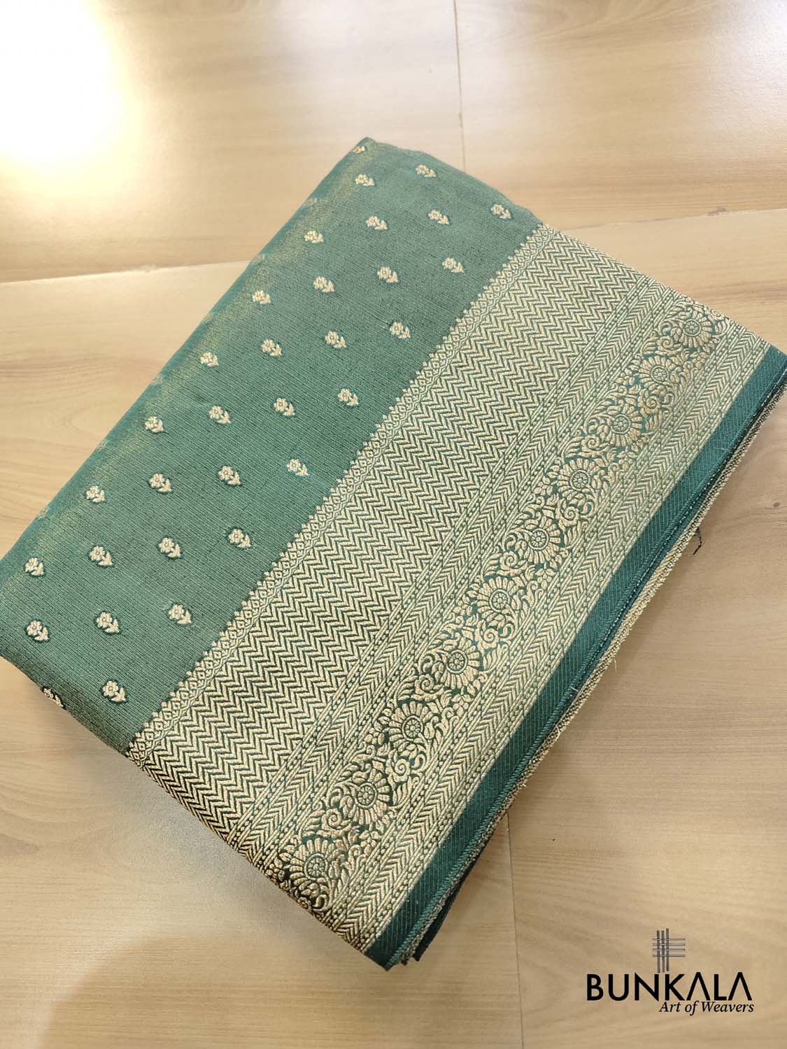 Aqua Green Small Buti Banarasi Tissue Mashru Silk Saree