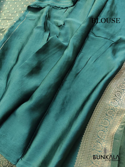 Aqua Green Small Buti Banarasi Tissue Mashru Silk Saree
