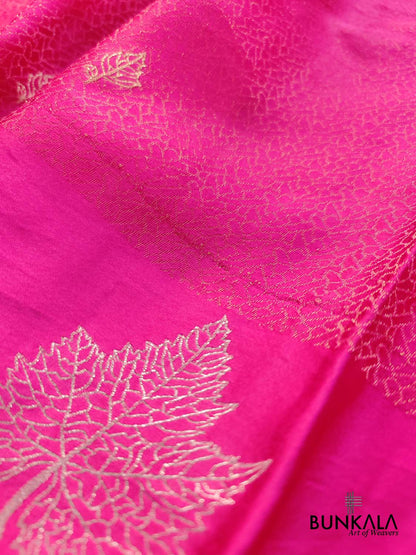 Hot Pink Leaf Buta Geometric Tanchui Banarasi Tissue Mashru Silk Saree