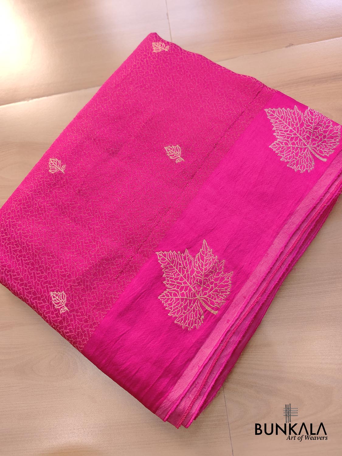 Hot Pink Leaf Buta Geometric Tanchui Banarasi Tissue Mashru Silk Saree