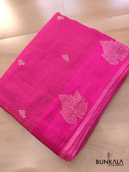Hot Pink Leaf Buta Geometric Tanchui Banarasi Tissue Mashru Silk Saree