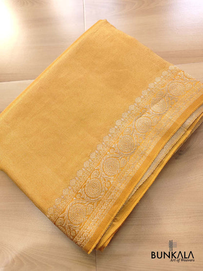 Golden Yellow Plain Banarasi Tissue Mashru Silk Saree