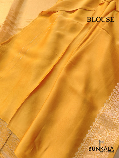 Golden Yellow Plain Banarasi Tissue Mashru Silk Saree