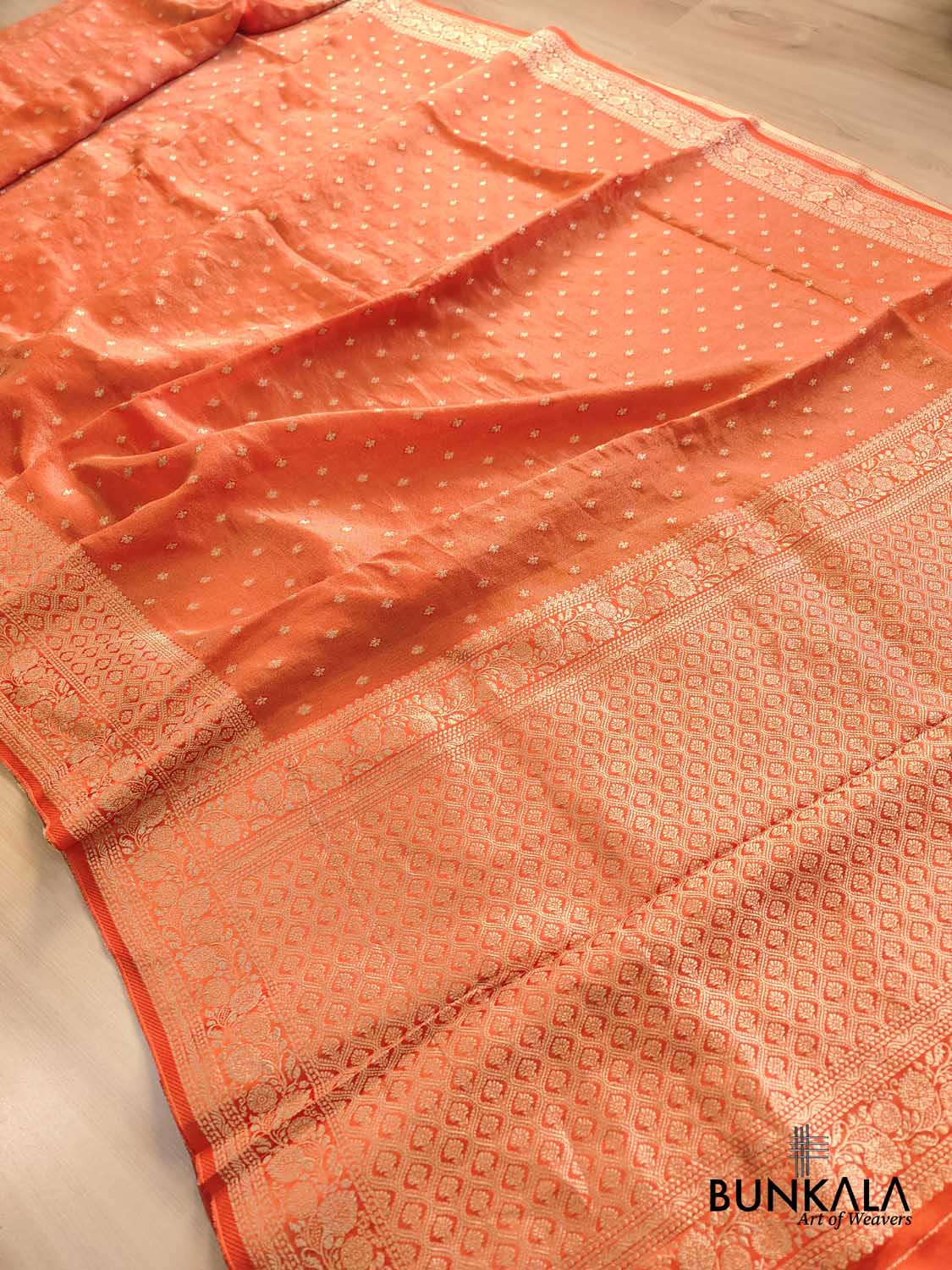 Orange Small Buti Banarasi Tissue Mashru Silk Saree