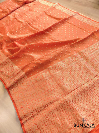 Orange Small Buti Banarasi Tissue Mashru Silk Saree