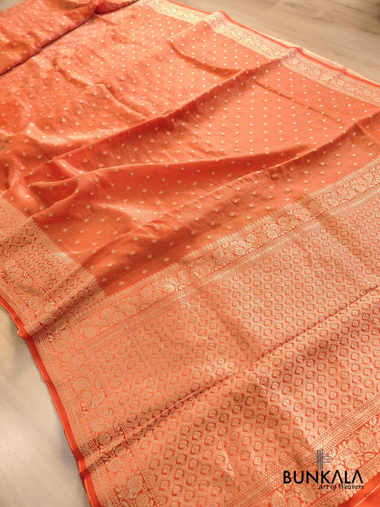 Orange Small Buti Banarasi Tissue Mashru Silk Saree