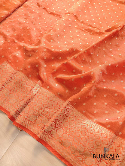 Orange Small Buti Banarasi Tissue Mashru Silk Saree