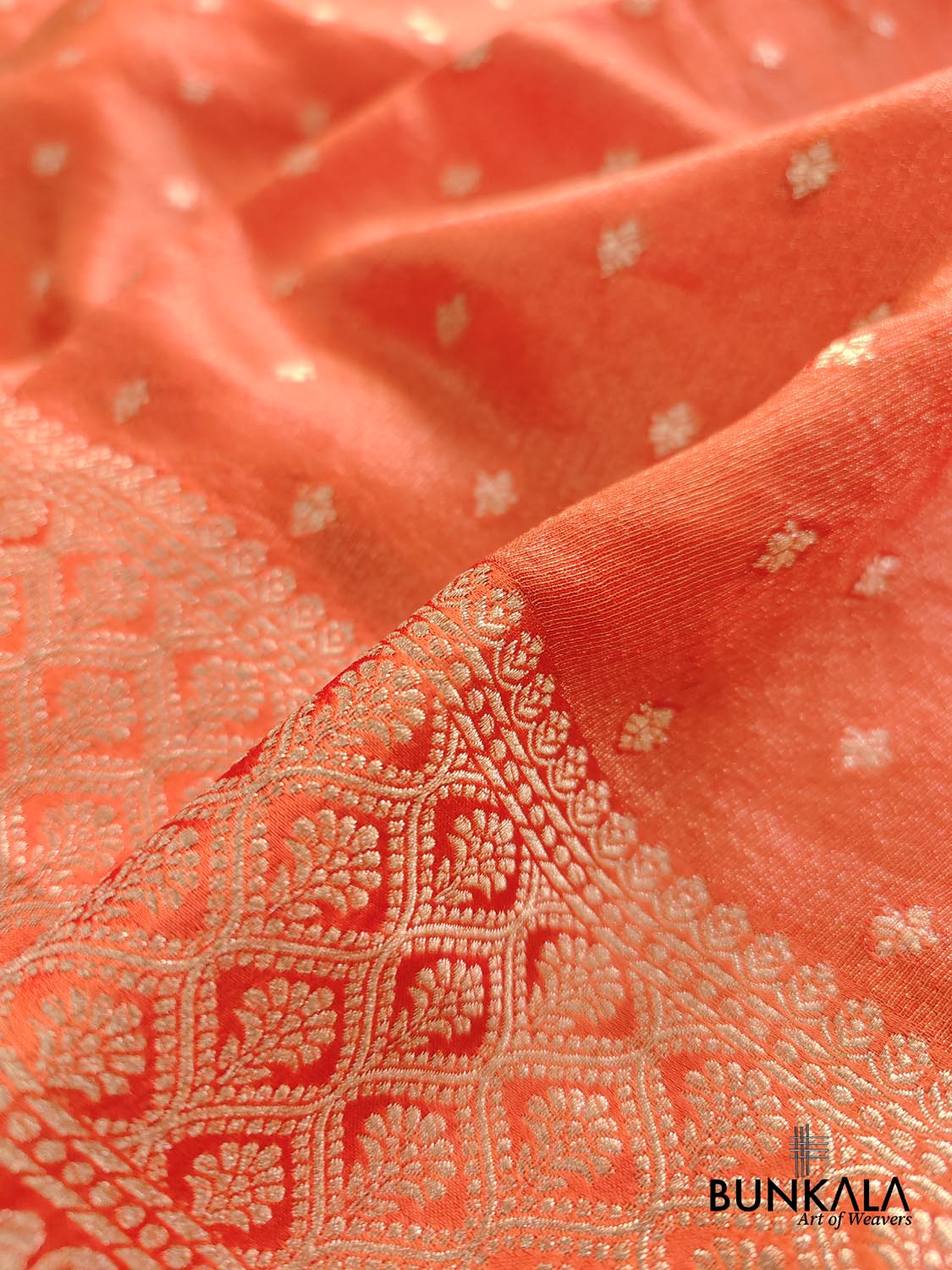 Orange Small Buti Banarasi Tissue Mashru Silk Saree