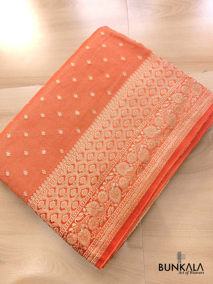 Orange Small Buti Banarasi Tissue Mashru Silk Saree