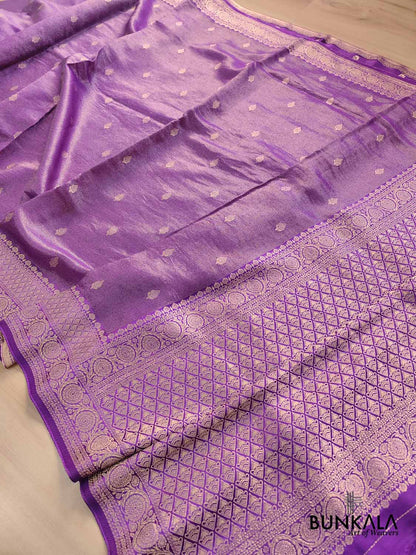 Purple Small Buti Banarasi Tissue Mashru Silk Saree