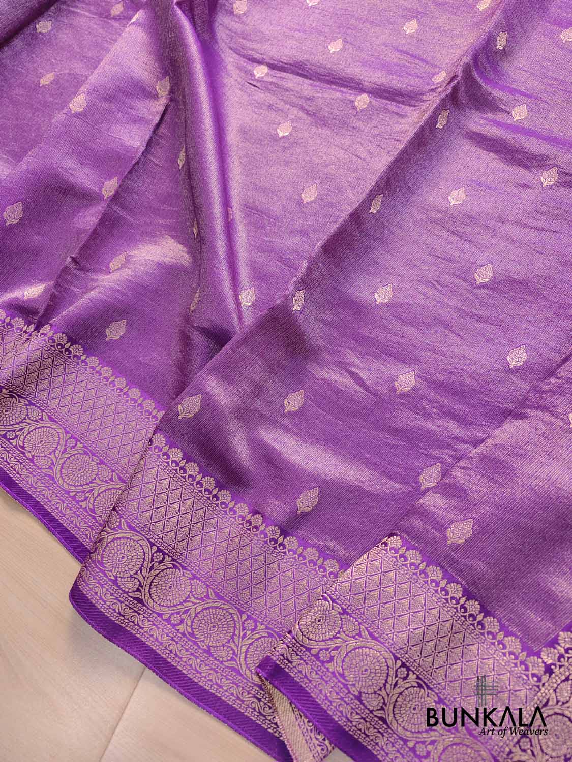 Purple Small Buti Banarasi Tissue Mashru Silk Saree