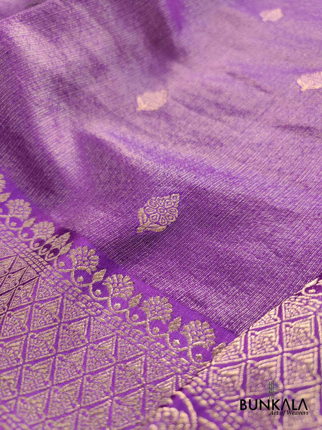 Purple Small Buti Banarasi Tissue Mashru Silk Saree