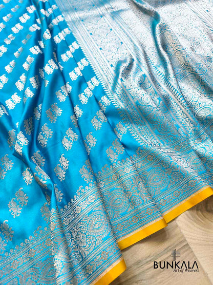 Blue Small Motif Weaved Banarasi Mashru Silk Saree
