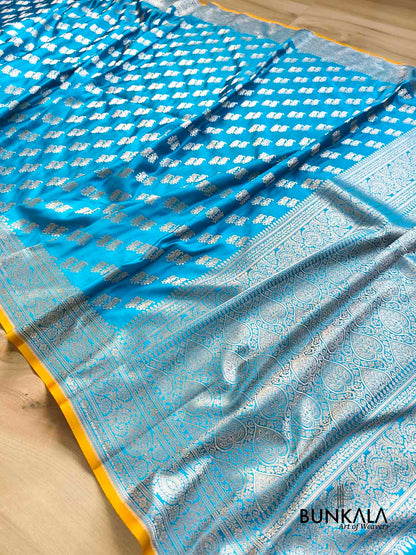 Blue Small Motif Weaved Banarasi Mashru Silk Saree