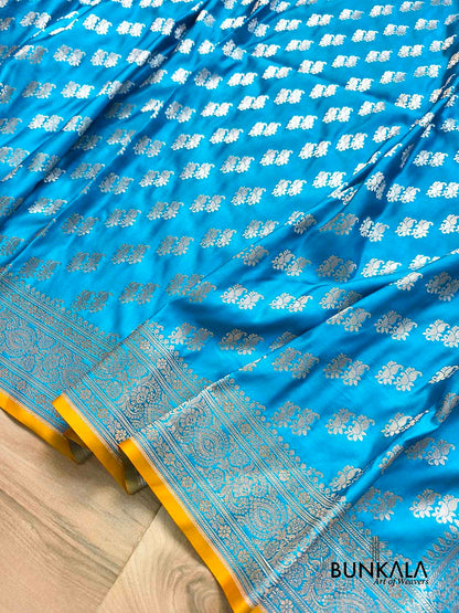 Blue Small Motif Weaved Banarasi Mashru Silk Saree