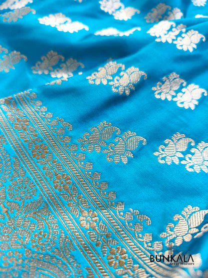 Blue Small Motif Weaved Banarasi Mashru Silk Saree
