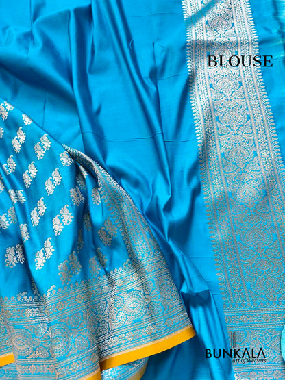 Blue Small Motif Weaved Banarasi Mashru Silk Saree