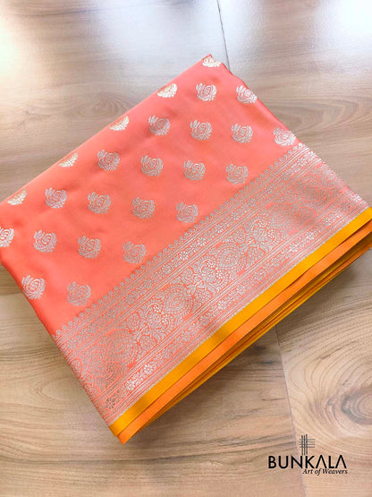 Bright Peach Small Motif Weaved Banarasi Mashru Silk Saree