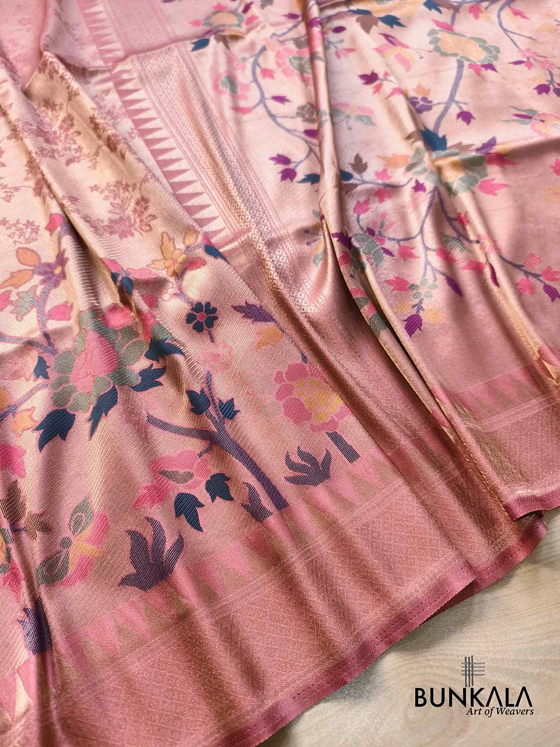 Nude Pink Paithani Banarasi Floral Meenakari Pallu Weaved Resham Silk Saree