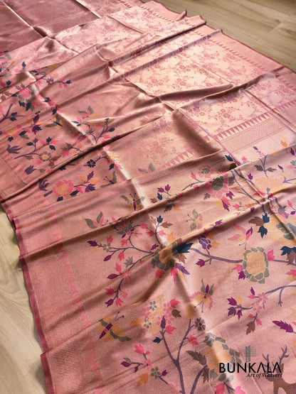 Nude Pink Paithani Banarasi Floral Meenakari Pallu Weaved Resham Silk Saree