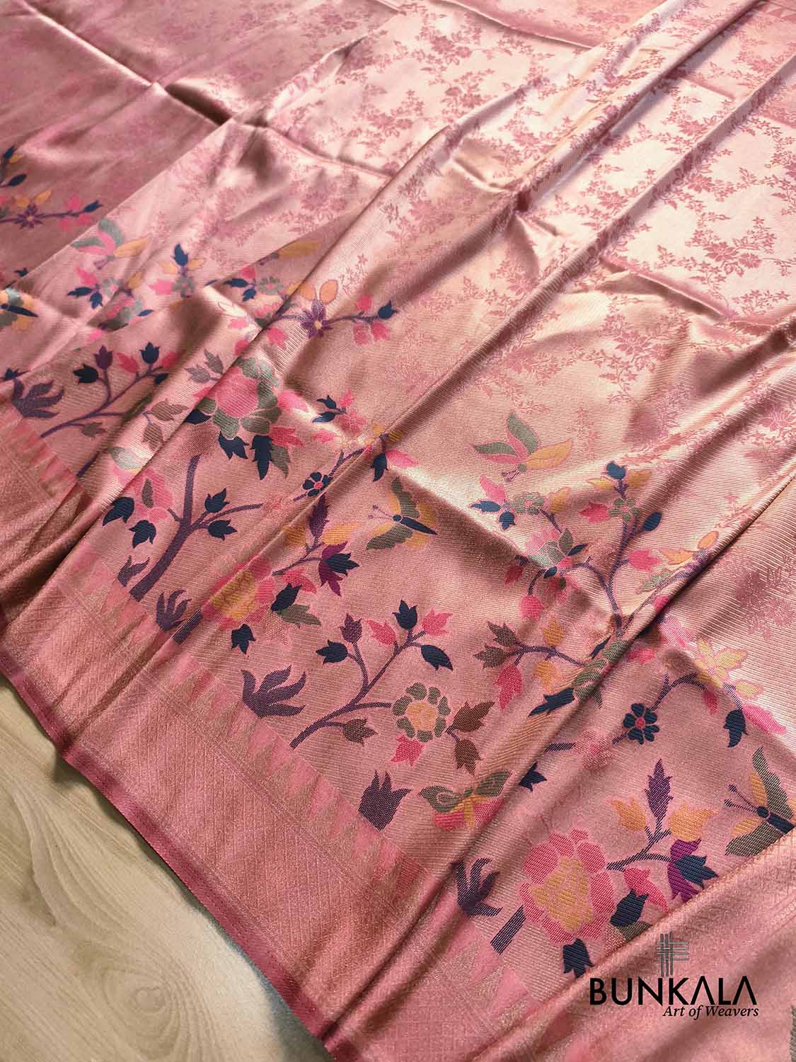 Nude Pink Paithani Banarasi Floral Meenakari Pallu Weaved Resham Silk Saree